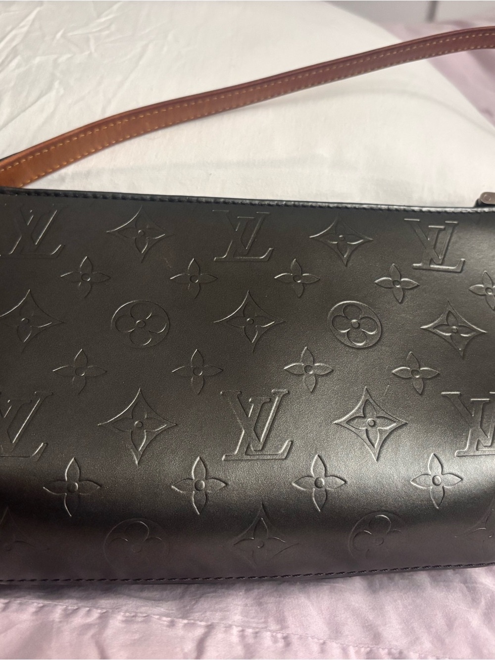 Louis Vuitton Dark Grey Embossed Monogram Leather Shoulder Bag